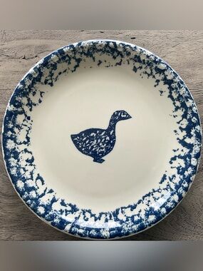 Vintage Tienshan Folk Craft Animals Blue Sponge Goose 10” Dinner Plate